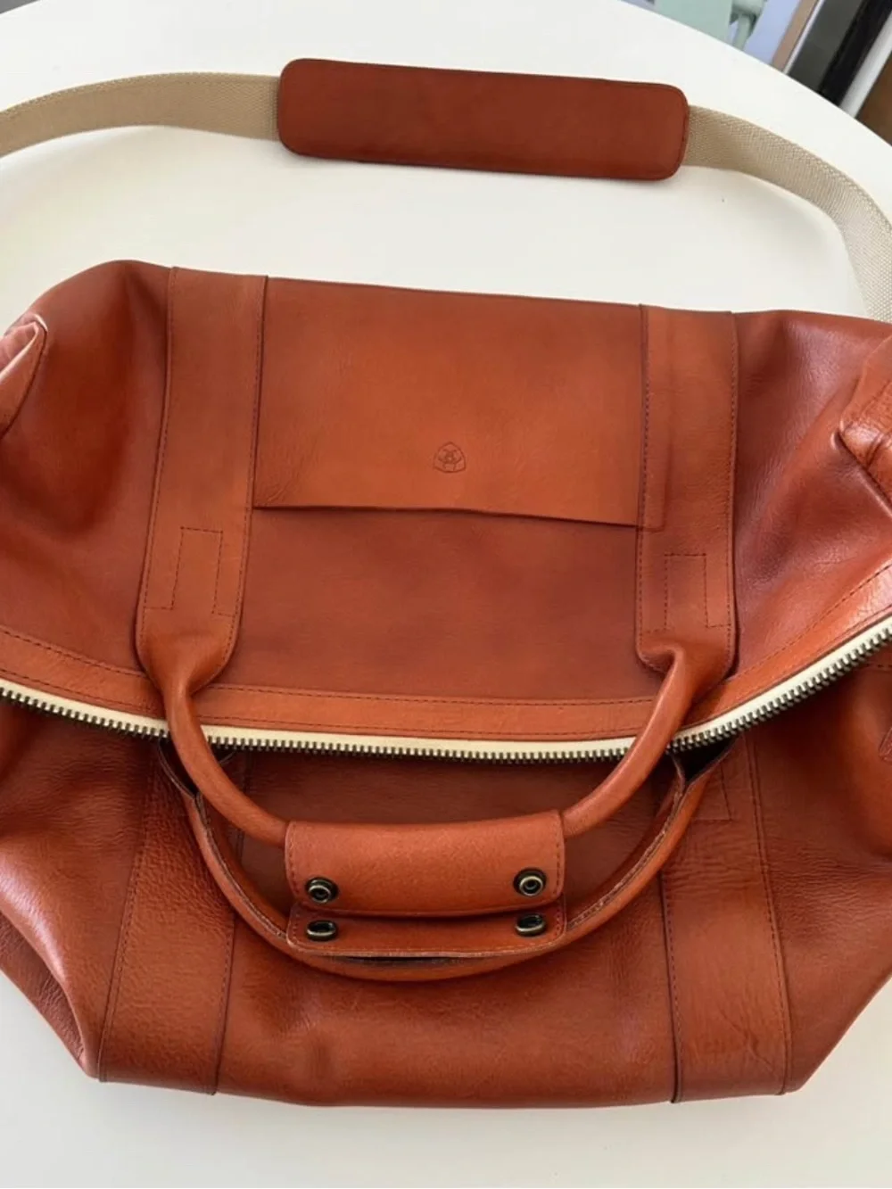 Ariat Genuine Leather Weekender Duffle Travel Bag – Cognac